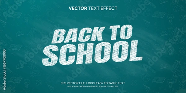 Obraz Back to School chalk text effect editable vector file with hand-drawn elements on a blue chalkboard background