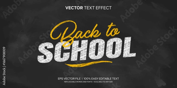 Obraz Back to School Chalk Text Effect On Black Board Editable Text Effect Template Style Premium Vector