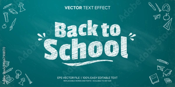 Obraz Back to School Editable text effect on blue chalkboard background premium vector