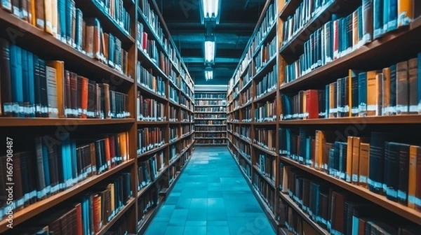 Obraz Library aisle filled with books