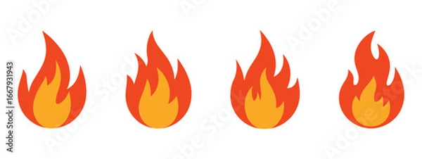 Fototapeta Four cartoon flames isolated on white background