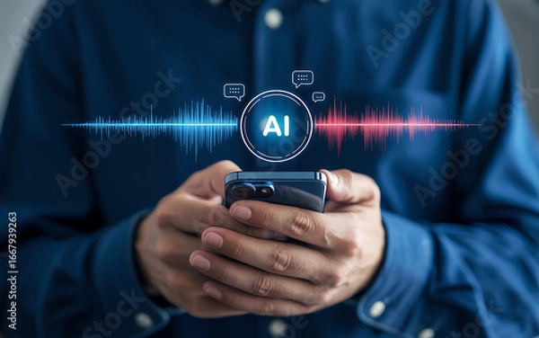 Fototapeta Ai technology on mobile phone artificial intelligence concept