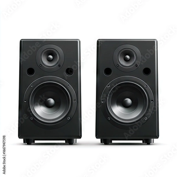 Fototapeta Two black studio speakers, front view (1)
