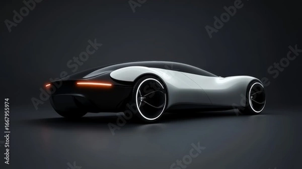 Fototapeta Futuristic electric vehicle showcase studio setting high-tech design minimalist environment side view innovation and sustainability