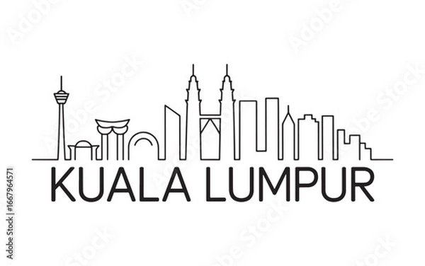 Obraz Minimalist Kuala Lumpur Skyline Depiction in Simple Black and White Line Art, Featuring the City's Iconic Landmarks and Architectural Outline