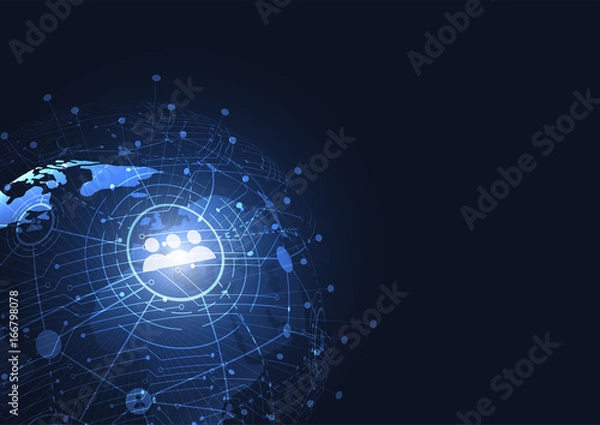 Fototapeta Global network connection. World map point and line composition concept of global business. Vector Illustration