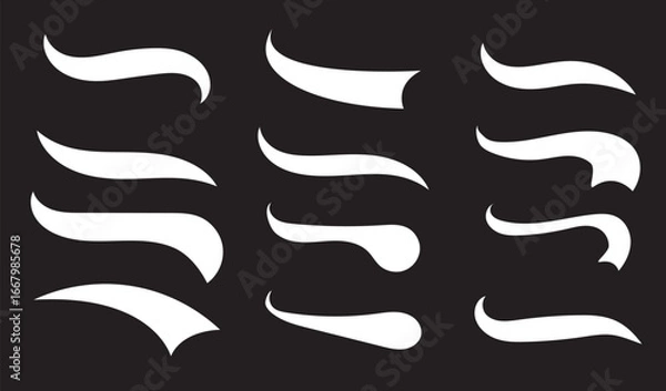 Fototapeta Vector black sport tails. Swoosh silhouette elements for baseball, football or athletics lettering. Baseball swoosh text tails. Sports underline curly shapes set. Swirl lines, swish or swash shapes.