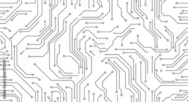 Fototapeta A detailed black and white image featuring an intricate circuit board pattern on a white background on transparent background
