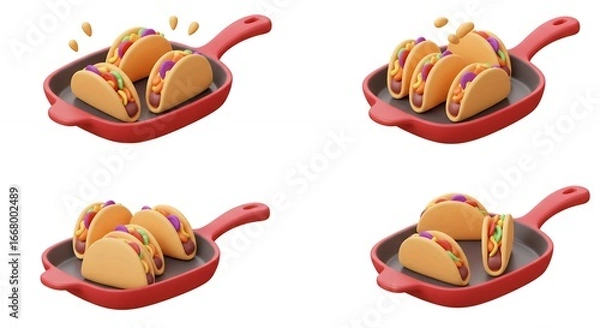 Fototapeta Animated tacos cooking in frying pan