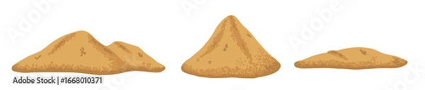 Fototapeta Yellow sand pile and dune from desert with grain texture in flat style. Sandy mound and building material