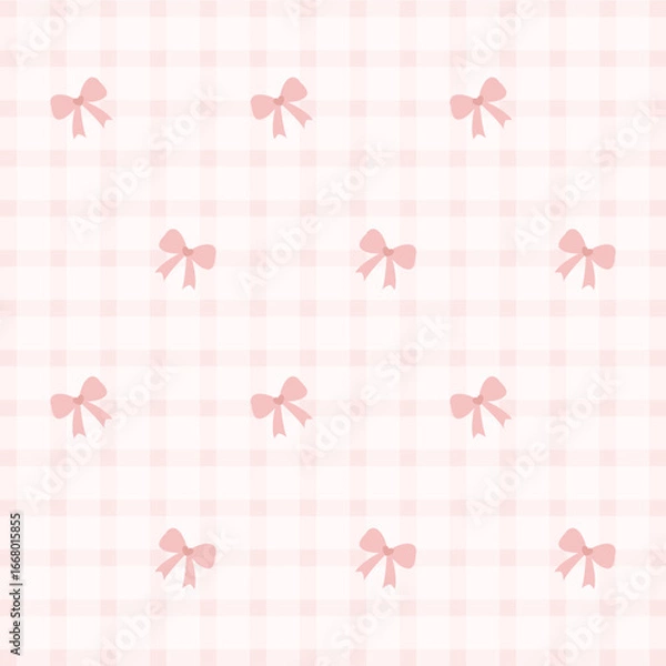 Fototapeta Pink Grid Pattern with Cute Bow