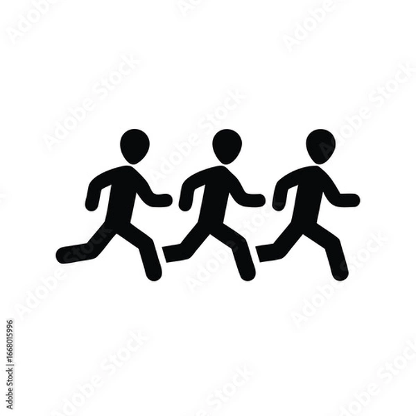 Fototapeta Three Black Figures Running Side by Side in a Unified Direction