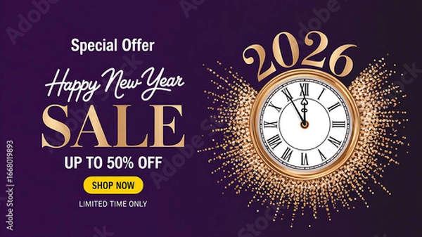 Fototapeta Get ready for 2026 with our happy new year sale offering up to 50% off for a limited time shop now and celebrate the upcoming year with amazing deals and special offers