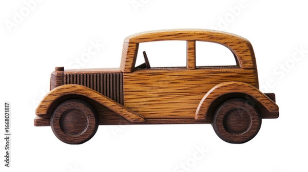 Fototapeta Brown wooden toy car isolated on transparent background 
