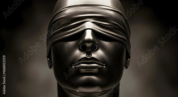 Fototapeta Close-up of a blindfolded statue representing justice and impartiality standing tall