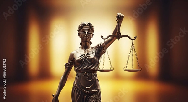 Fototapeta Bronze statue of Lady Justice symbolizing law, fairness and impartiality in legal system