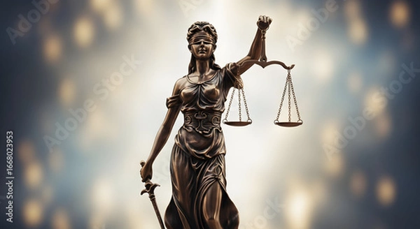 Fototapeta Themis statue symbolizing justice and law with scale and sword representation