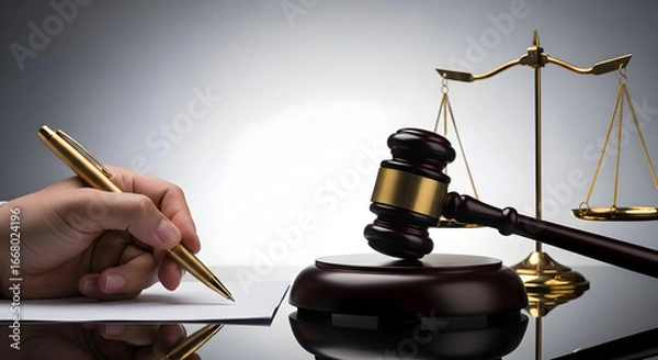 Fototapeta Legal documentation and law representation with a hand writing a document