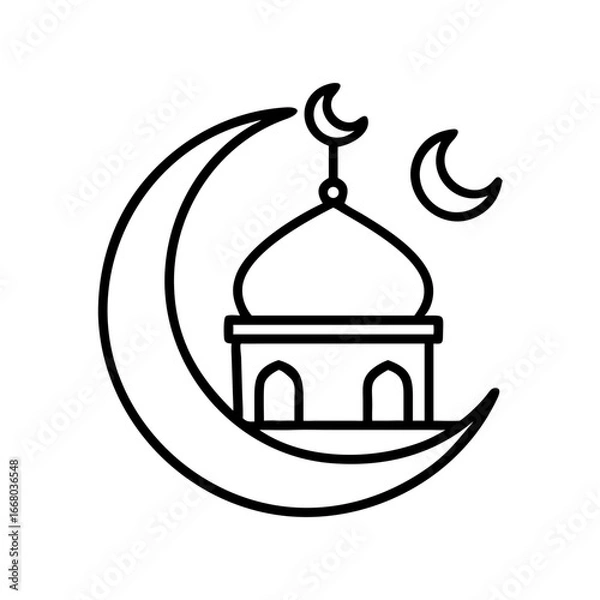 Obraz Line art mosque with crescent moon – stock vector icon in line style