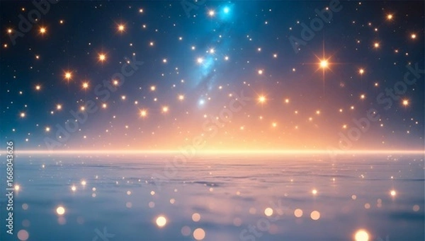 Fototapeta A cosmic scene displaying a galaxy with bright stars scattered across the blue-black expanse of space. 