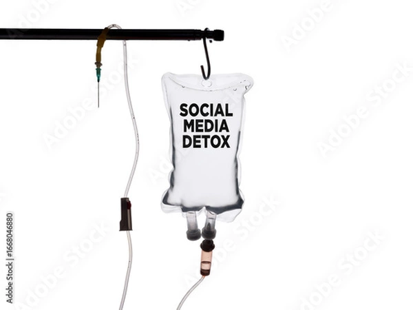 Fototapeta Intravenous drip bag hanging with social media detox written on it