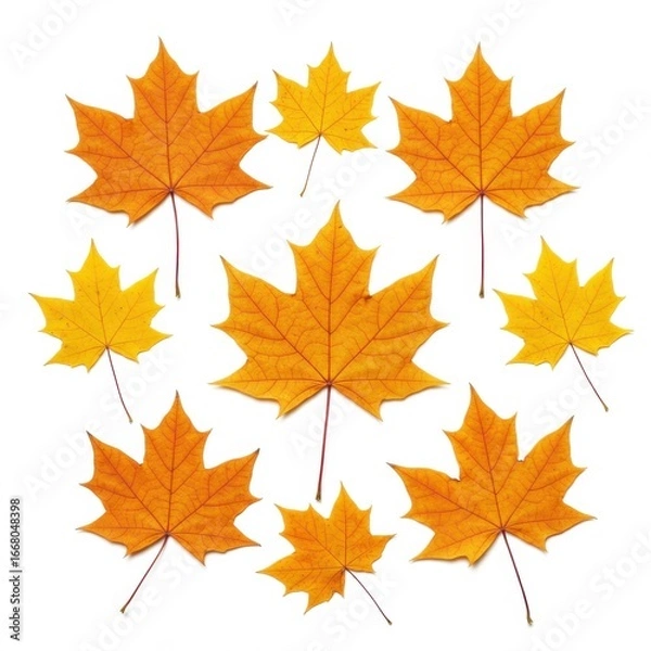 Fototapeta Collection of autumn maple leaves in vibrant yellow colors  