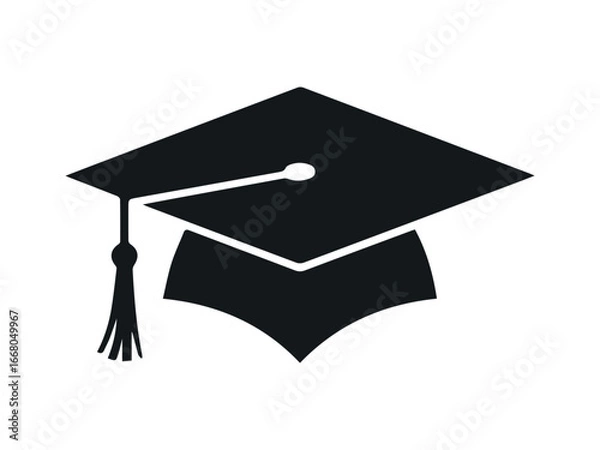 Obraz Graduation Cap Icon, Black Silhouette Vector Illustration.