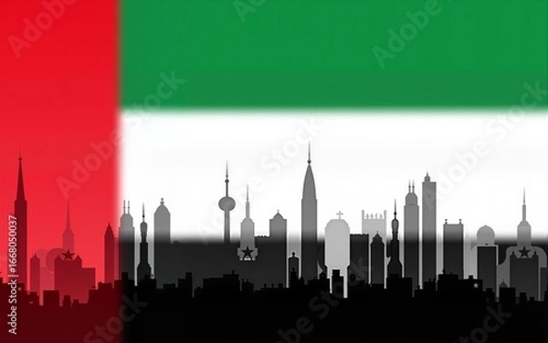 Fototapeta United Arab Emirates 52nd National Day Text Banner with Flag and Cityscape Background Vector. High quality