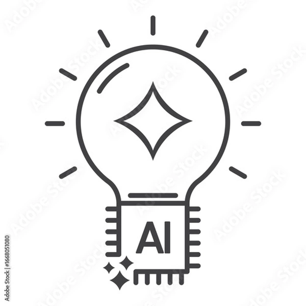 Fototapeta Artificial intelligence ai light bulb chip technology innovation idea vector icon for digital concept