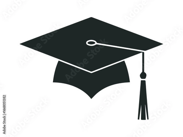 Obraz Graduation Cap Icon, Black Silhouette Vector Illustration.