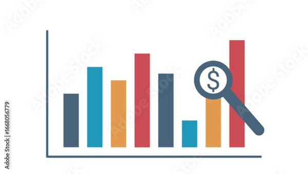 Obraz  Financial bar chart with dollar magnifier