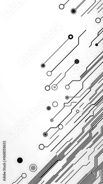 Fototapeta Abstract network of lines and circles with varied density, white background, minimalist design