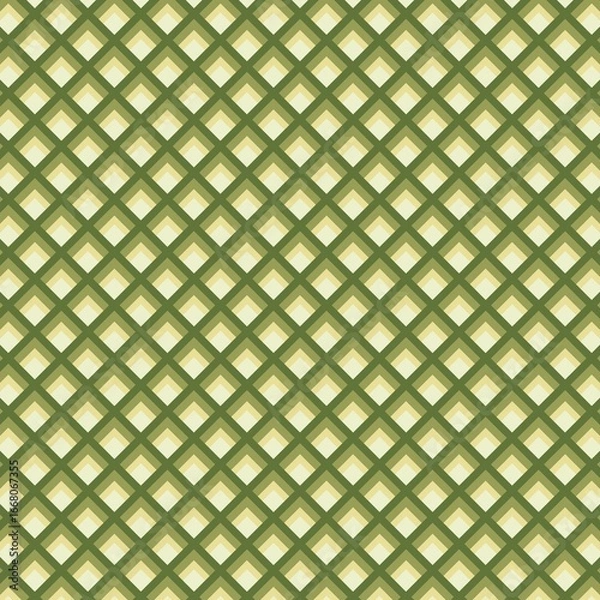 Fototapeta ​A fascinating geometric trellis pattern with a 3D illusion. This seamless design features a repeating diamond motif in a gradient of green and olive tones.