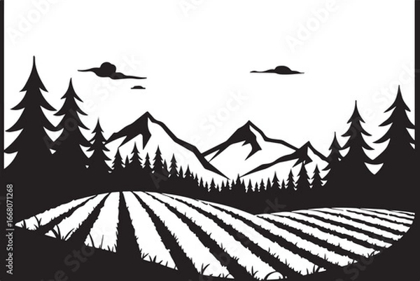 Fototapeta Scenic Mountain Farm Silhouette Bundle