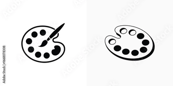 Fototapeta Isolated Paint Palette with Brush and Palette Outline on White Backdrop