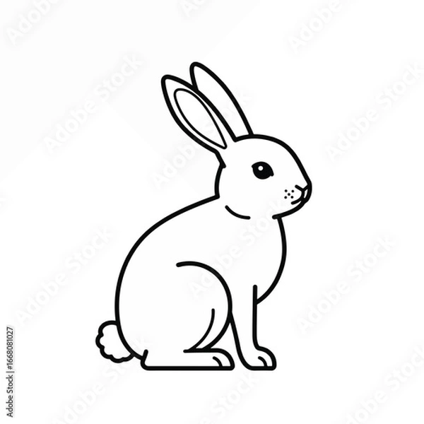 Fototapeta Line art illustration of a sitting rabbit in black and white