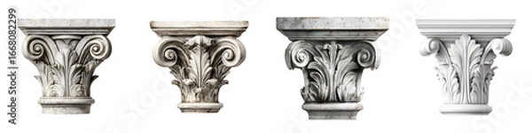 Fototapeta Column Capitals: Greek Architectural Elements Isolated on White