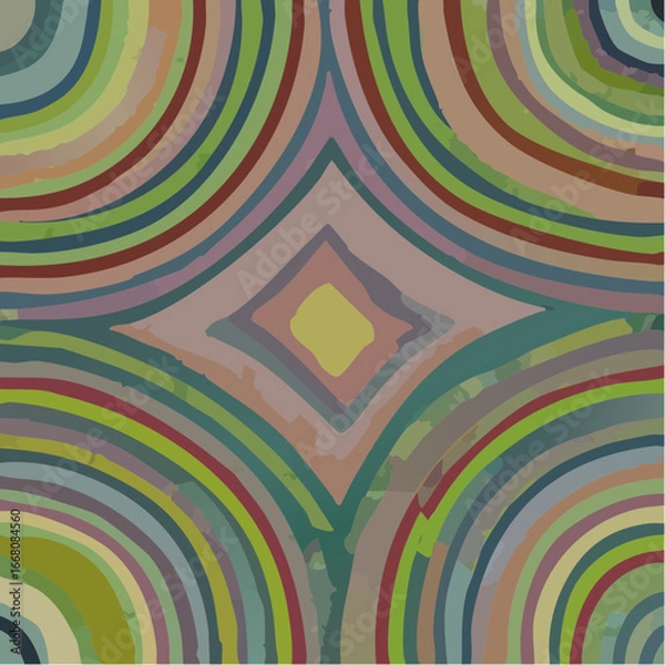 Fototapeta Abstract geometrical design with colorful concentric circles and a diamond-shaped pattern