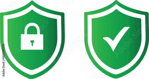 Fototapeta secure shield security, green shield with padlock, green sheild with security, Green Security Shield Icons with Lock and Check Mark, 
