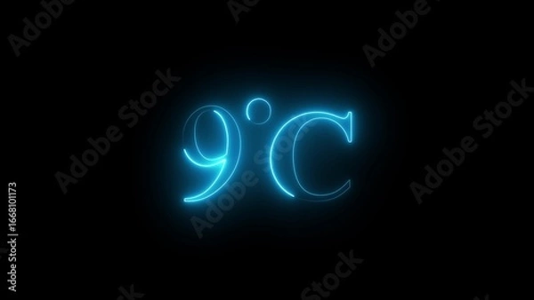 Obraz 9 degree Celsius text with neon glowing effect on black background