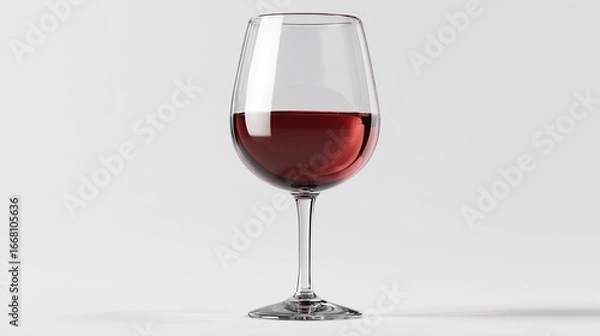 Fototapeta Filled red wine glass standing isolated against a white seamless background
