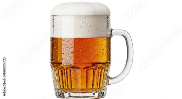 Obraz Beer mug with foam on white transparent background, PNG