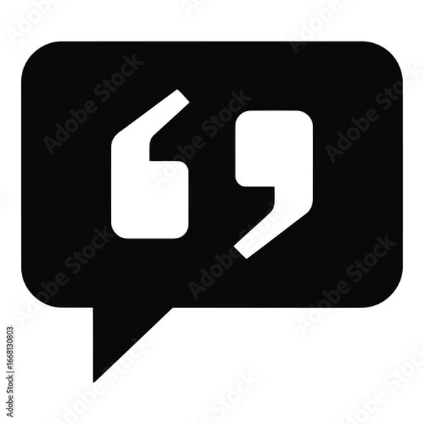 Fototapeta Simple black speech bubble icon with white quotation marks for communication and dialogue silhouette