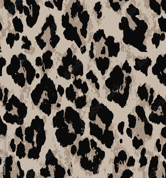 Fototapeta Leopard print. Vector seamless pattern. Animal skin background with black and brown spots on beige backdrop. Abstract exotic safari texture. Jaguar, leo, puma cheetah fur pattern. Repeat design