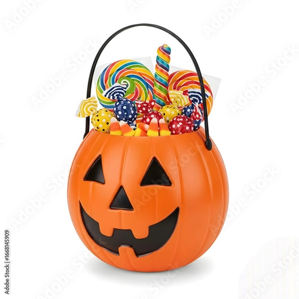 Fototapeta Jack-o'-lantern Basket and Halloween Party Snacks

