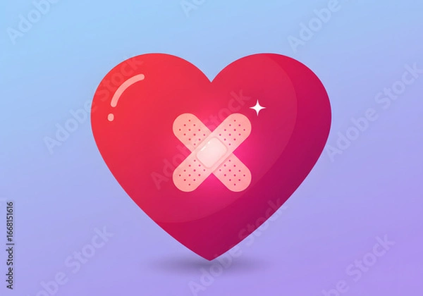 Fototapeta Heart illustration with bandages symbolizing healing and recovery
