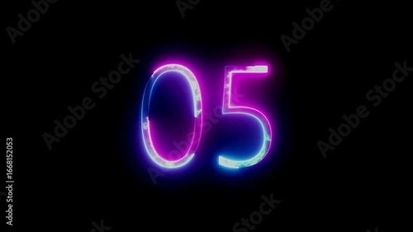 Fototapeta Neon glowing number 05 with blue and pink gradient light effect on black background five