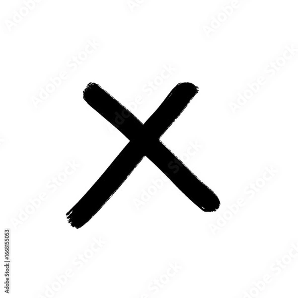 Fototapeta A roughly drawn black 'X' symbol is centered on a solid white background, with a bold, hand-sketched appearance.