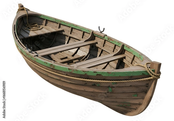 Fototapeta Rustic Wooden Rowboat with Green Paint Remnants