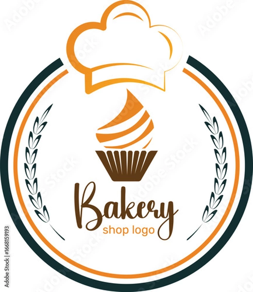 Fototapeta Bakery Shop Logo with Chef Hat and Cupcake